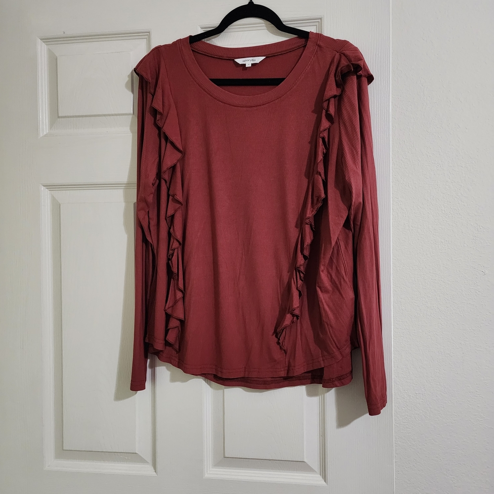 Amaryllis Ruffled Long Sleeve Top - Reddish Brown Color Size XL NWOT